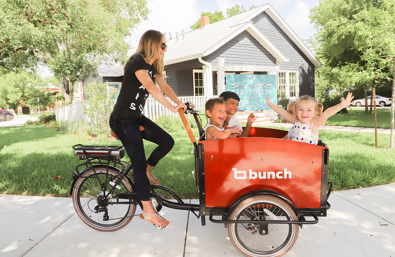 Bunch bicycles allow children to ride in a box attached to the front of the bike.