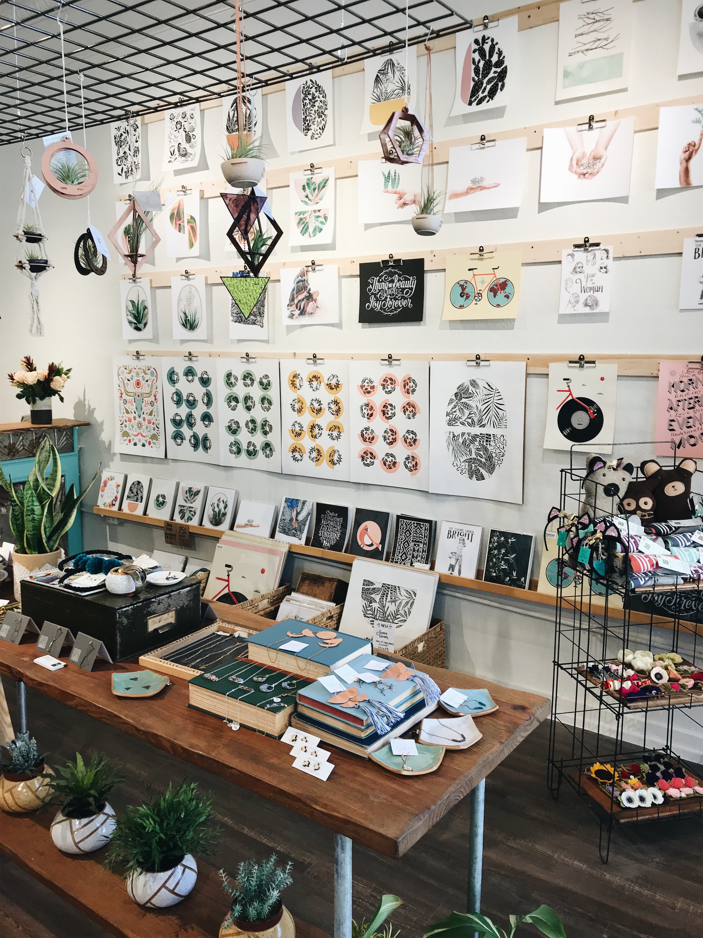 Handmade crafts on display at The DIME Store