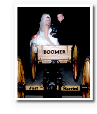 The newly wedded Pettits rode off on Boomer the Cannon.