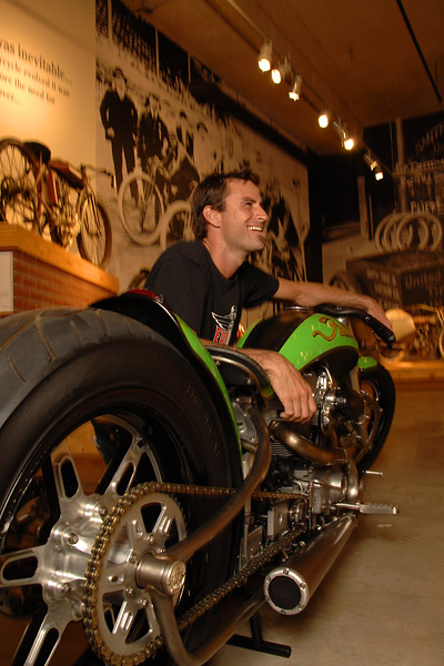 Bryan Fuller with the Buell motorcycle