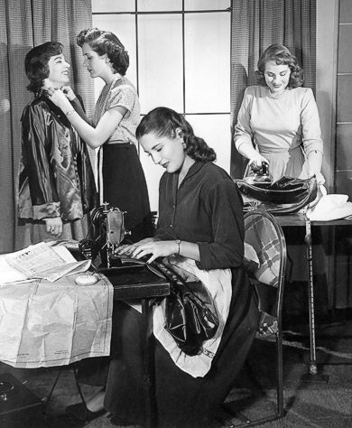 Women sewing and socializing