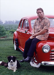 Borgens, his 1946 Ford Business Coupe and his dog Farful
