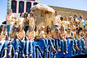 Parade float with a tropical theme