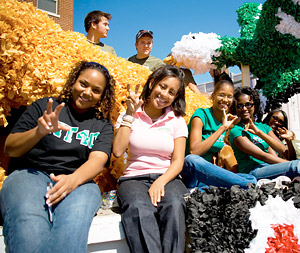 Student on a parade float