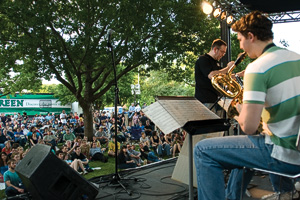 The Four O'Clock Lab Band, directed by master's student Dan Foster, entertains the crowd. (Photo by Jonathan Reynolds)
