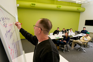 Keith Owens directs the new Design Research Center in downtown Dallas, where graduate students and faculty collaborate with nonprofits, government agencies and businesses, using design to address social, environmental, economic and public policy concerns. (Photo by Jonathan Reynolds)