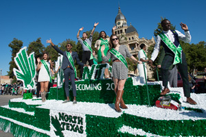 UNT's Homecoming Court at the parade in downtown Denton. (Photo by Ahna Hubnik)