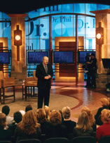 Dr. Phil welcomes the audience to one of the shows being taped the day "The North Texan" visited his Paramount Studios set in Los Angeles.