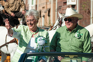 President V. Lane Rawlins and his wife, Mary Jo. ride in the 2012 Homecoming Parade. (Photo by Michael Clements)