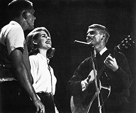 Steve Fromholz, Patti Lohman Brooks and Michael Martin Murphey, the Mike Murphey Trio, perform at a Homecoming 1963 talent show.