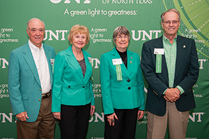 From left, Jack Wall ('64), Susan Kennedy Stinson ('64), Marsha Keffer ('64, '67 M.Ed.) and Mike McNutt ('64) celebrate at the Golden Eagles luncheon. (Photo by Gary Payne)
