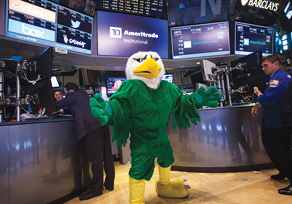 Scrappy at the New York Stock Exchange. (Photo courtesy of TD Ameritrade)