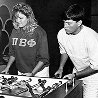 1987 Aerie - students playing foosball