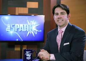 Jeremy Park on the set of <em>The SPARK</em>, a monthly TV program produced by the Lipscomb Pitts Breakfast Club.