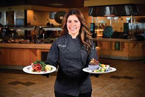 Carla Trujillo ('11), chef manager for UNT’s Mean Greens vegan dining hall