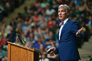 Bill Nye spoke to students on campus this spring as part of UNT's Distinguished Lecture Series. (Photo by Gary Payne)