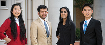 UNT TAMS students Emily Hu, Sancit Menon, Anagha Krishnan and Tony Liu were named 2016 Goldwater Scholars. (Photo by Michael Clements)