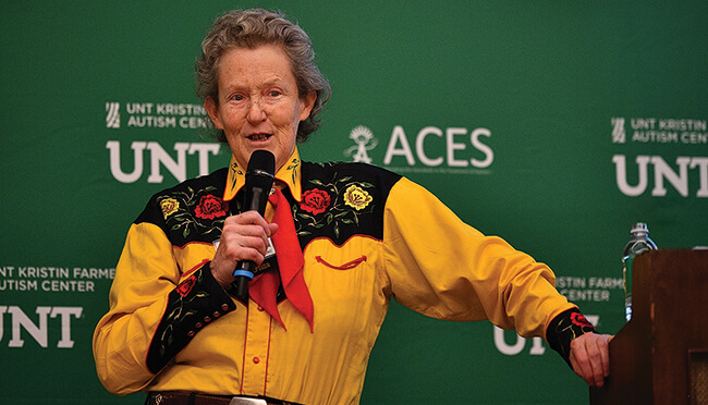 UNT and ACES (Comprehensive Educational Services Inc.) hosted Temple Grandin, one of the most important voices in the autism spectrum disorder community, for +Autism, a lecture and panel discussion about autism April 13 in Dallas. (Photo by Michael Clements)