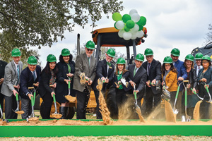 UNT leaders break ground in February on a new residence hall and tour center. (Photo by Michael Clements)