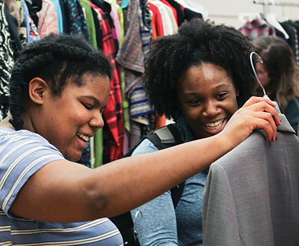 Students browsing clothes