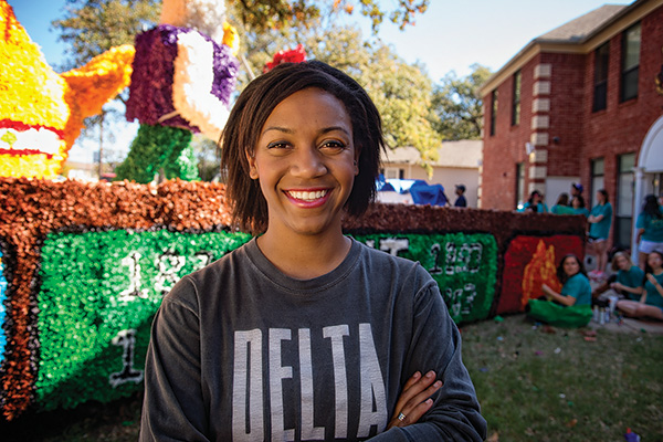 Alyssa Dixon, a senior development and family studies major, has been active in student organizations since her freshman year, pledging Delta Gamma sorority and founding the human rights group Invisible Children. (Photo by Angilee Wilkerson)