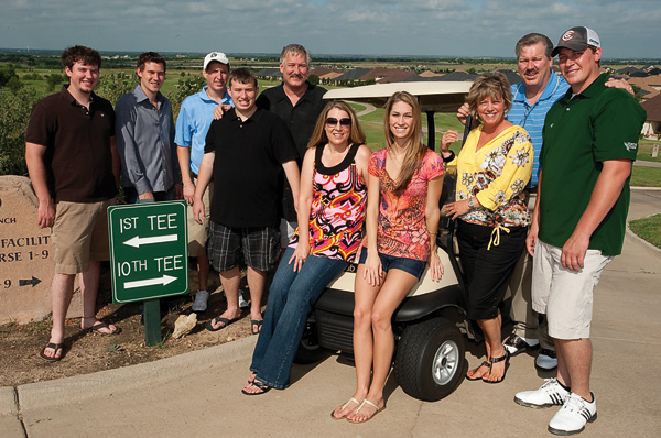 The Martin family at the 2009 Zeke Martin Letterman Golf Classic in June, (left to right) Steve Martin II, Blake Martin, Mike Martin, David Martin, Steve Martin, Debbie Martin, Mandy Rainbolt Martin ('08), Judy Martin, Gary Martin and Kris Martin. (Photo by Michael Clements)