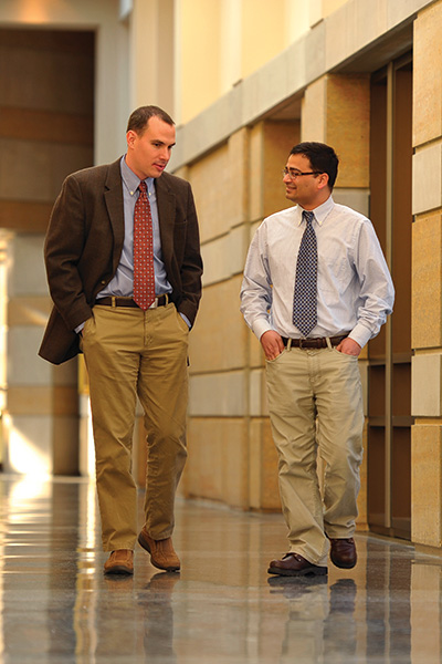 Jason Quinn ('10 Ph.D.) and Madhav Joshi ('10 Ph.D.) (Photo by Matt Cashore/University of Notre Dame)