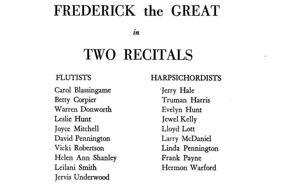 Fredersich the Great recital list of performers