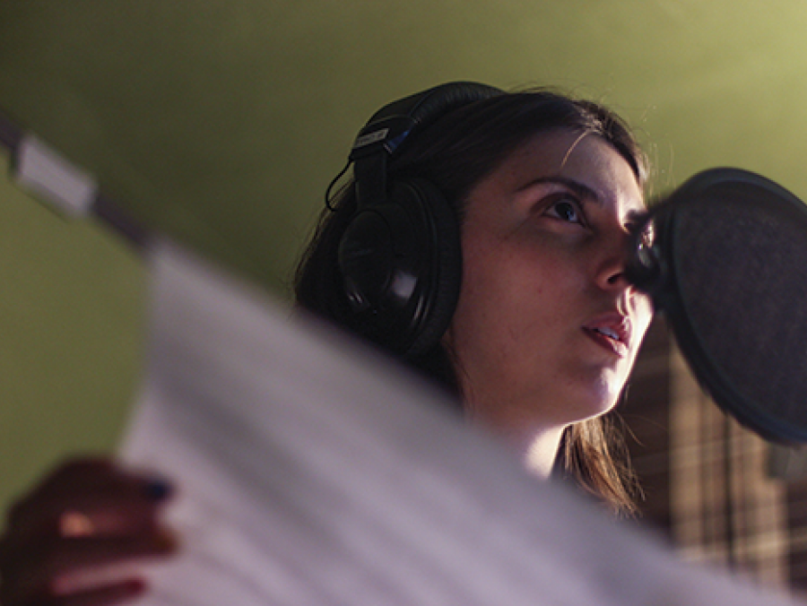 Amanda Ekery in a recording studio