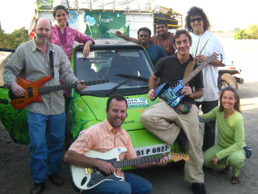 Solar Punch band in front of car 