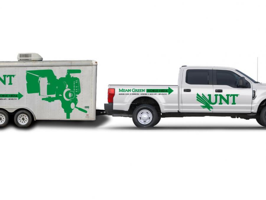 Mean Green Mobile Media truck and trailer
