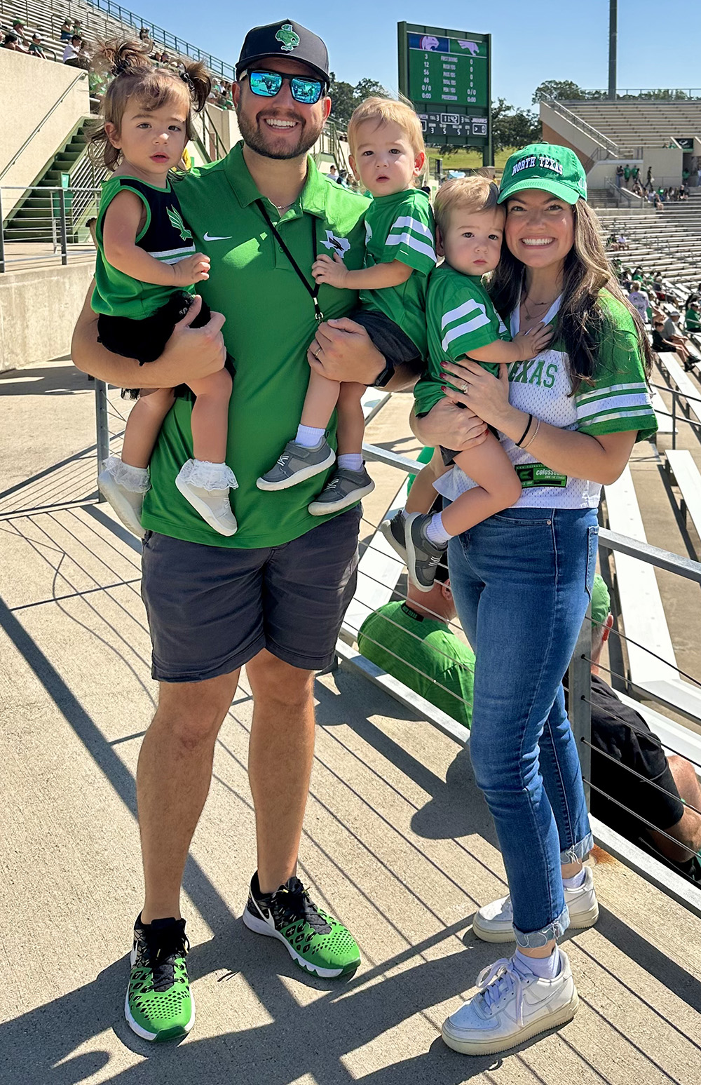 Kyle and Laurina Youmans with their triplets Noelle, Leo and Mikey