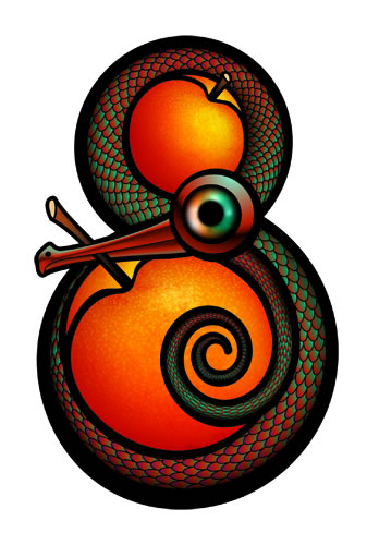 artwork of snake with fruit