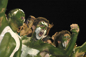 UNT fans cheering at football game