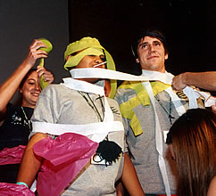Freshman getting wrapped in streamers