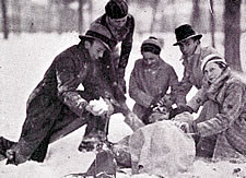 group in the midst of a snowball fight