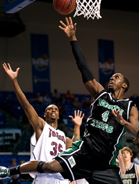 George Odufuwa is one of just four players in North Texas history with a 300-rebound season. (Photo by Gary Payne)