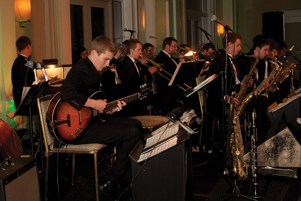 UNT's Jazz Repertory Ensemble kept ball-goers dancing through the night at the Belo Mansion. (Photo by Mike Woodruff)