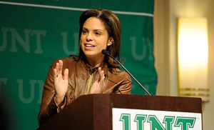Soledad O'Brien, host of the <em>In America</em> documentary unit on CNN, speaks in the University Union in February at UNT's 11th Equity and Diversity Conference. (Photo by Michael Clements)