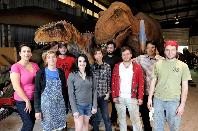 UNT alumni among the employees at Billings Productions include, from left, Allison White Spotswood (&rsquo;10), Michelle Sims (&rsquo;10), Clay Stinnett (&rsquo;04), Leah Peisner (&rsquo;11), Darcy Neal, Carl Bajandas (&rsquo;06), Travis Reid (&rsquo;08), Trey Billings (&rsquo;09) and Patrick Cupp (&rsquo;08). (Photo by Michael Clements)