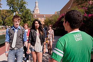 Prospective students take a tour of the UNT campus. (Photo by Jonathan Reynolds)