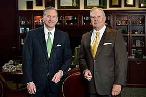 G. Brint Ryan ('88, '88 M.S.) and Rhys Best ('69) (Photo by Michael Clements)