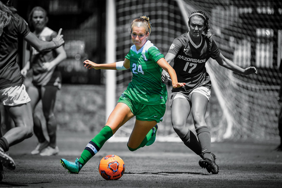 Senior soccer player Tori Phillips has helped her team win the Conference USA regular season championship three years in a row. (Photo by Michael Clements)