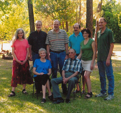 Katy ('48, '49 M.A.) and David Dawson ('47, '48 M.S.), seated, with children, from left, Sharon ('80), Dan ('77 M.A., '92 Ph.D.), David R. ('75, '81 M.S.), Don ('80), Cathi Prather ('85) and John ('82)