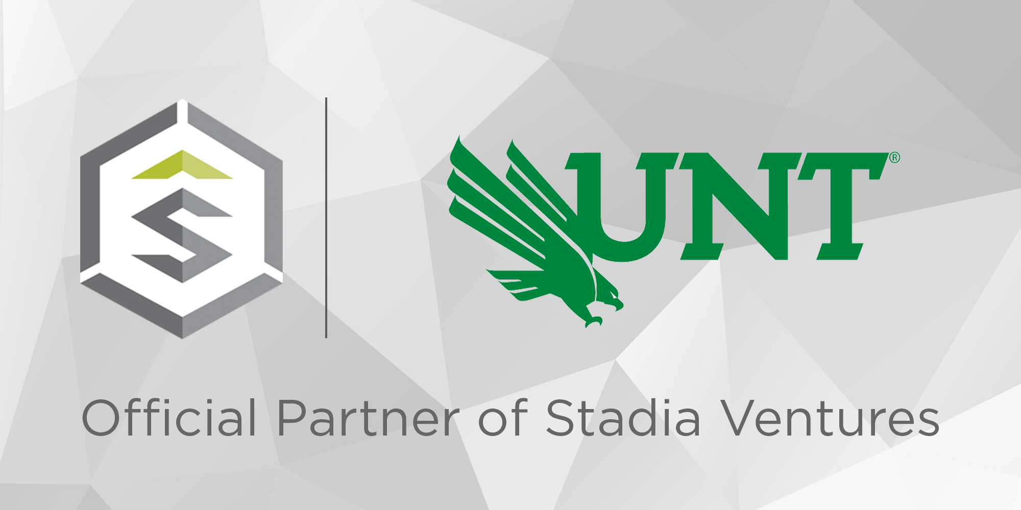 Stadia Ventures and UNT logos on gray background, with words reading 