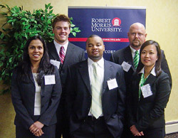 UNT's 2009 logistics team includes, from left, Ila Mamuj (coach), Chris Walls, Tracy Booker, Kyle Hightower and Poh-Lynn Ng. (Photo courtesy of Ila Manuj)