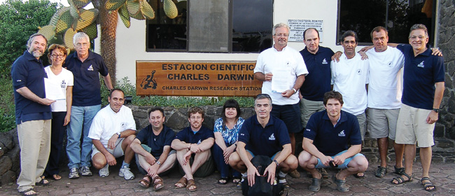 Representatives of the Sub-Antarctic Biocultural Conservation Program traveling to the Galapagos Islands included UNT philosophy and biology professors Ricardo Rozzi and James Kennedy, standing at left, and program coordinator Christopher Anderson, sixth from left. (Photo by Alex Ontanada)