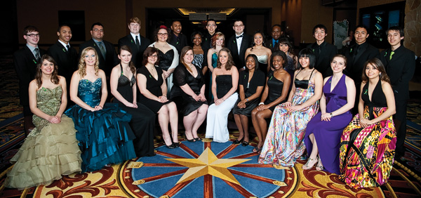 Thirty Emerald Eagle Scholars attended the Emerald "Super" Ball Feb. 27, thanks to the generosity of sponsors. Contributions from donors and annual ball proceeds have grown the program’s endowed scholarship fund to $1.2 million. (Photo by Angilee Wilkerson)