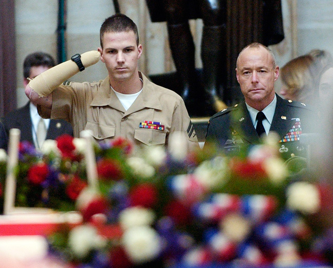 Casket of former U.S. President Ronald Reagan in the Capitol Rotunda, June 10, 2004