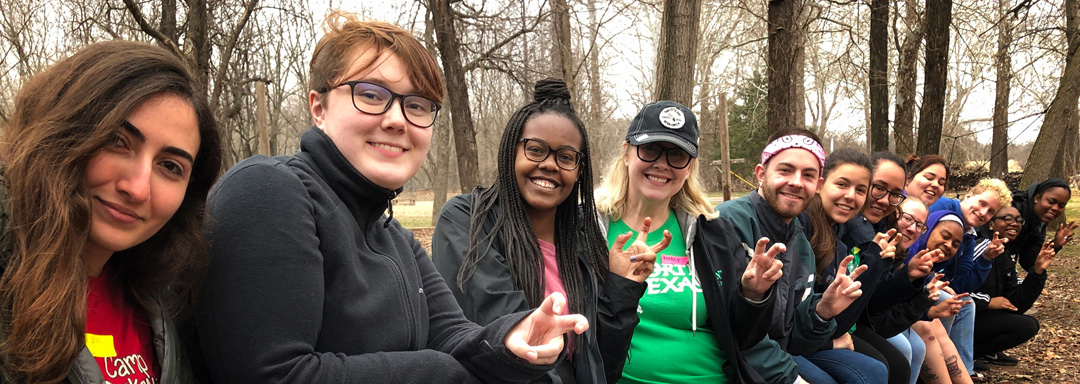 UNT junior Cierra Black, above center, served as an ASB site leader at Camp Fire in Oklahoma during spring break 2019.